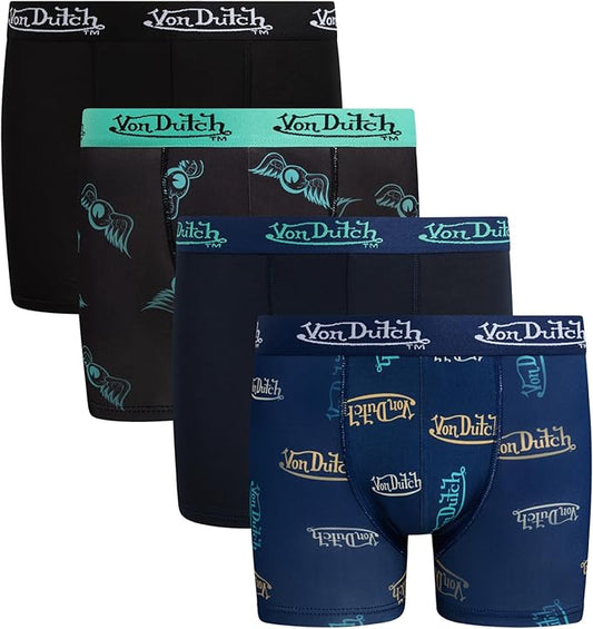 Von Dutch Boys Boxer Briefs - 4 Pack Tag Free Soft Stretch Underwear Boxers for Boys with Fun Prints (Sizes: S-XL)