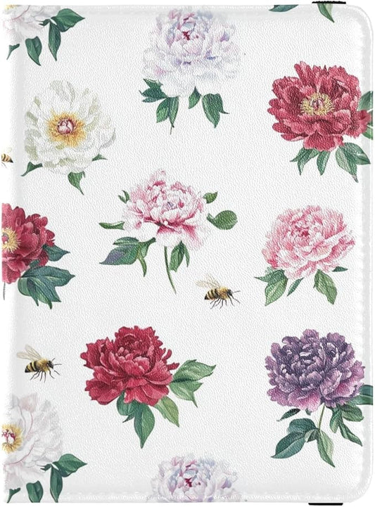 Vintage Peony White Passport and Vaccine Card Holder Combo Travel Documents Organizer Protector Passport Holder Combo with...
