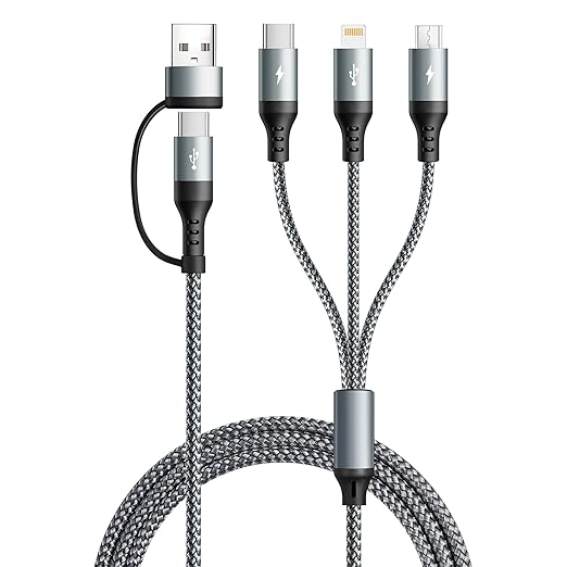 UZAHSK 5 in 1 Multi Charging Cable,1Pack 4Ft USB A/C Multi Charger Cable to Lightning/Type C/Micro USB Ports Braided Multi...