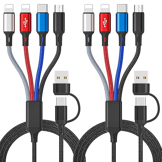 PonJel 6 in 1 Multi Charging Cable, Multi Charger Cable [2 Pack 6FT], Braided Multi Fast Charging Cord Multiple Charging C...