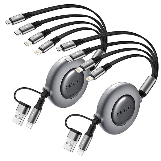 4 in 2 Retractable Charging Cable 4A,2Pack 4Ft Multi Chargers for All Devices,USBC Charging Cable with A/C to Type C/L/Mic...