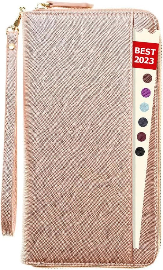 Travel Document Organizer - RFID Passport Wallet Case Family Holder Id Wristlet