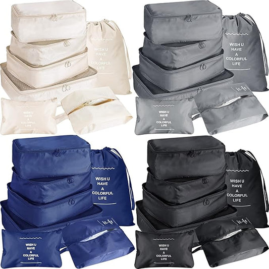 28 Pcs Packing Cubes Packing Organizers Luggage Organizer Bags Foldable Travel Luggage Cubes Suitcases Organizer Bags (Dar...