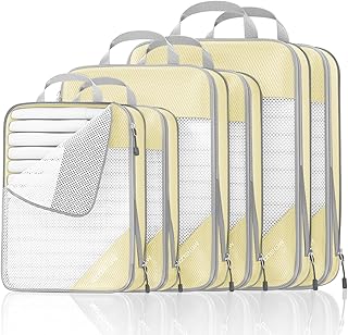 Compression Packing Cubes 6 Set, Compressible Space-Saving Packing Cubes for Travel - Compression Bags, Luggage Organizer,...