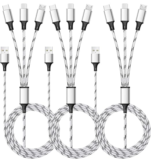Multi Charging Cable, 5ft 3Pack Multi Charger Cable Nylon Braided Multiple USB Universal 3 in 1 Charging Cord Adapter with...