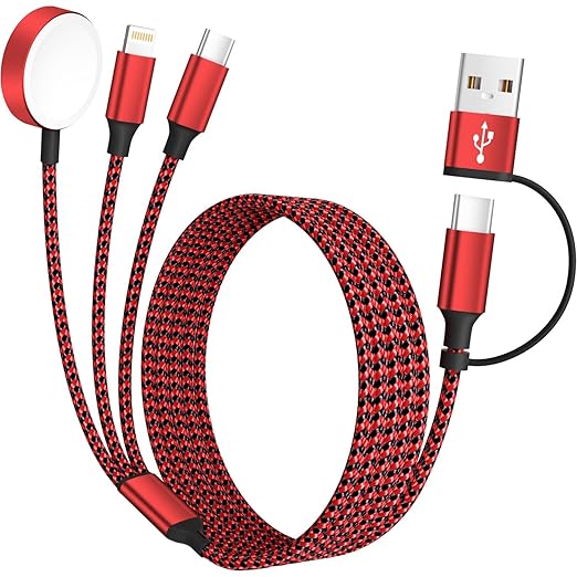 Travel Essentials 3in2 Multi Charging Cable for Apple Watch Charger,USB A/C to Type C/IP/iWatch Charger,Travel Chargers fo...
