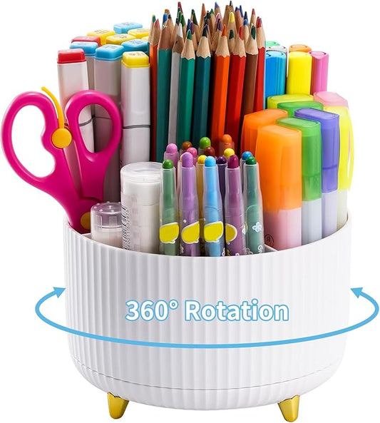 Marbrasse Desk Organizer, 360-Degree Rotating Pen Holder, Desk Organizers and Accessories with 5 Compartments Pencil Holde...