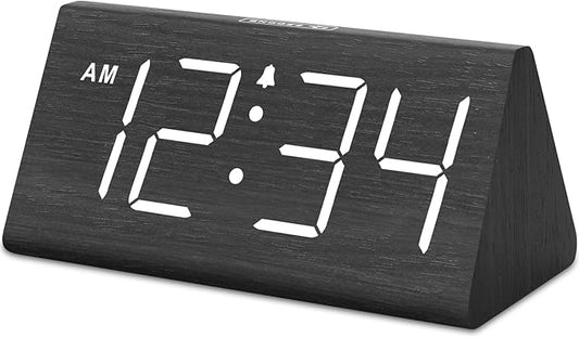 DreamSky Wooden Digital Alarm Clocks for Bedrooms - Electric Desk Clock with Large Numbers, USB Port, Loud Alarm for Heavy...