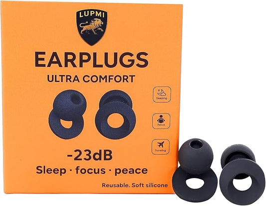 Earplugs Noise Cancelling for Sleeping, Snoring & Travel – Reusable Soft Silicone, Ultra Comfort, High Noise Reduction (-2...