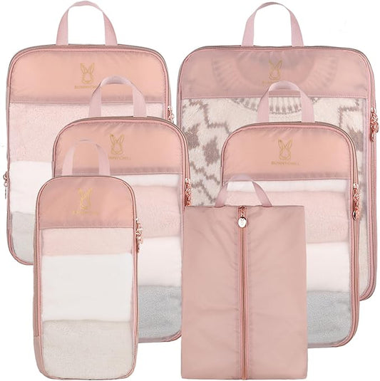 See Through Expandable Compression Packing Cubes, Mesh Travel Packing Cubes for Suitcases, Lightweight Organizers Bag Set ...