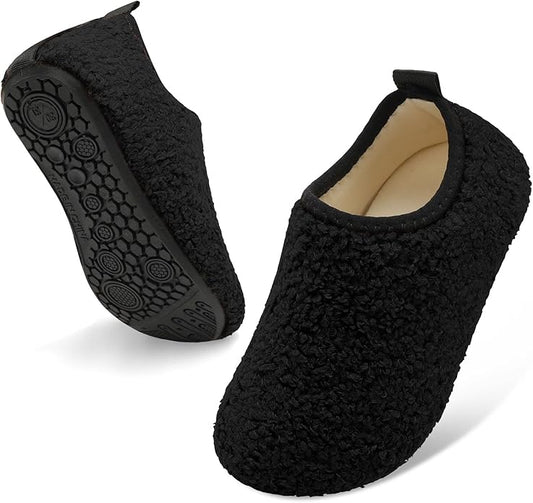 QFH Toddler Slippers Boys Girls Indoor Comfy Slippers Kids Barefoot Walking Shoes with Soft Velvet Lining Winter Warm Sock...