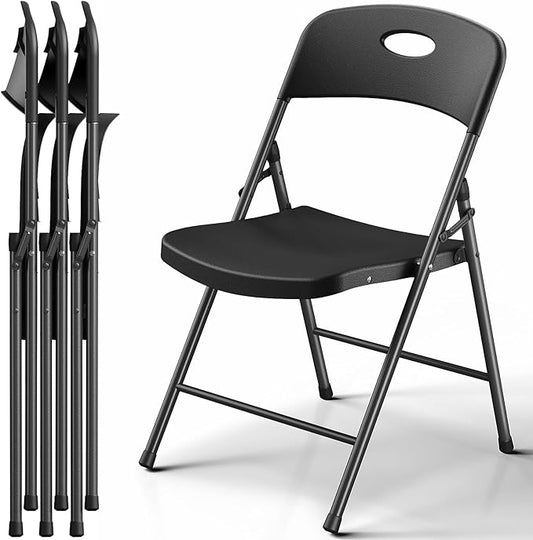 MAKE CHANGES Plastic Folding Chair 4 Pack, Outdoor Sturdy Metal Folding Chairs for Outside Indoor, Portable 350 lbs Capaci...