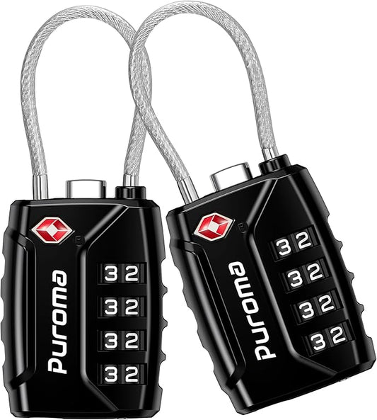 Puroma 2 Pack TSA Approved Luggage Locks, 4 Digit Combination Travel Locks Resettable Code Lock with Zinc Alloy Body for S...