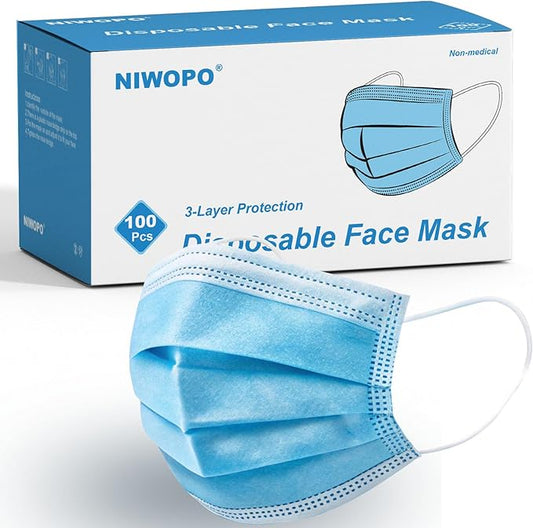NIWOPO Disposable Face Masks, 100PCS 3 Ply Protection Mask