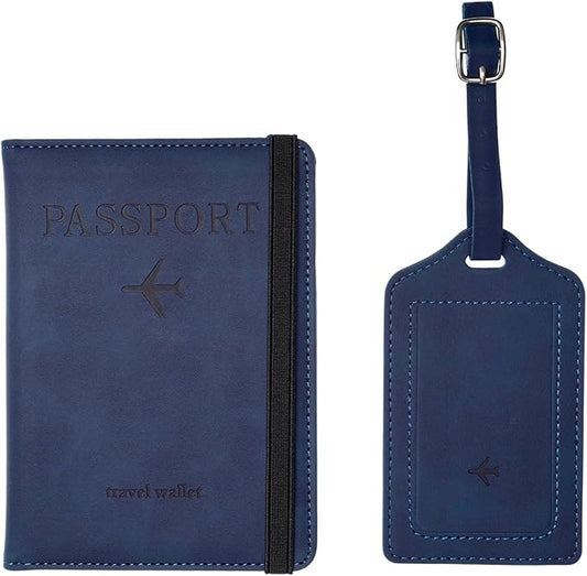 Luggage Tag and Passport Holder Set,Passport Cover with Card Slot and Boarding Pass Slot Combo,Passport Travel Must Have, ...