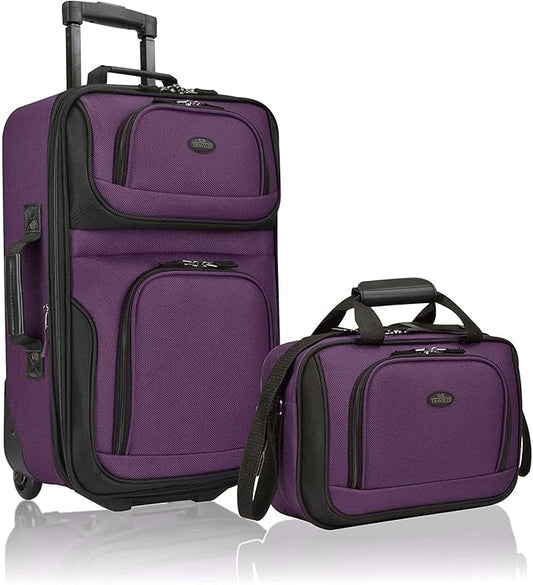 U.S. Traveler Rio Lightweight Softside Rolling Carry-on Suitcase, 2-Wheel Set, Purple