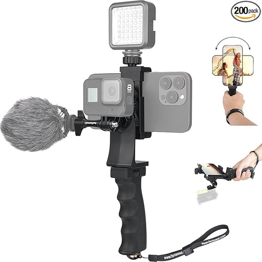 2in1 Ergonomic Portable Action Camera+Smartphone SYN Hand Grip Stabilizer Combo Mount Video Vlogging Rig Holder Kit for Go...
