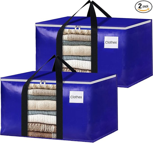 BlissTotes 2 Pack Moving Bags with Clear Window, Storage Bags with Strong Carrying Handles & Zippers,Large Packing Bags fo...