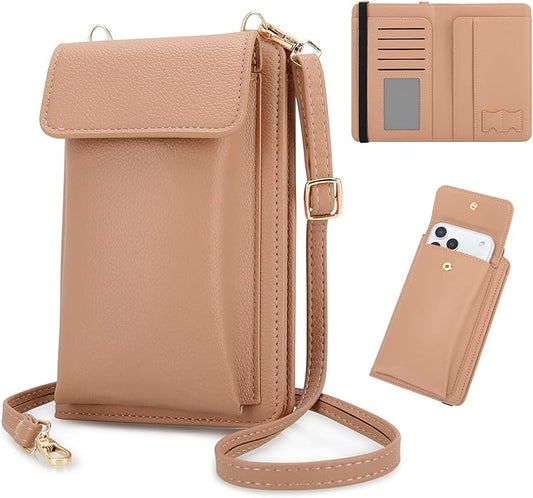 DOB SECHS Leather Passport Wallet Crossbody Phone Bag, RFID Blocking Passport Holder Credit Cards Case for Women