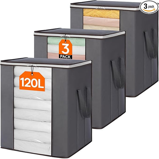 Lifewit 120L Extra Large Blanket Storage Bags, Foldable Comforter Storage with Reinforced Handles, Clothes Storage Contain...