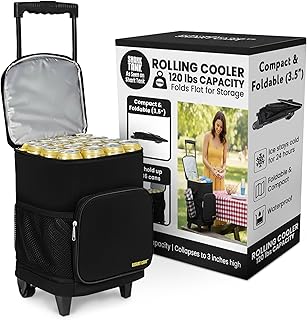 Ultra Compact Cooler Smart Cart with Wheels - Collapsible Insulated Cooler Bag - Foldable Travel Cooler 36 Cans - Leak Pro...