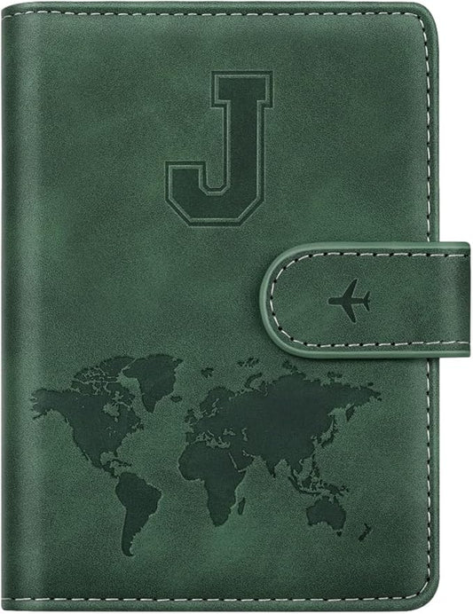 Personalized J Passport Holder Cover Initial Letter Travel Wallet RFID Blocking Passport Cover Credit Card Holder Case Pas...