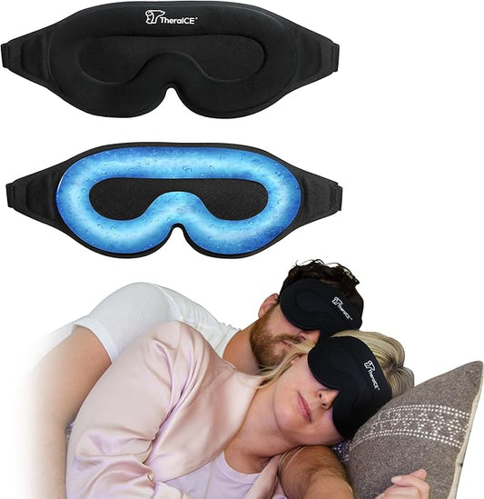TheraICE Sleep Mask + Cooling Gel Relief - Sleep Eye Mask Blackout Blindfold Cold - 3D Contoured Relaxing No Pressure Eye ...