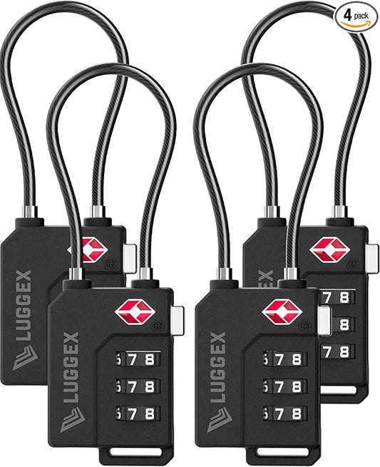 LUGGEX TSA Locks for Luggage, Suitcase Locks TSA Approved, Luggage Locks, Ease of Use & Durable(Black,4 Pack)