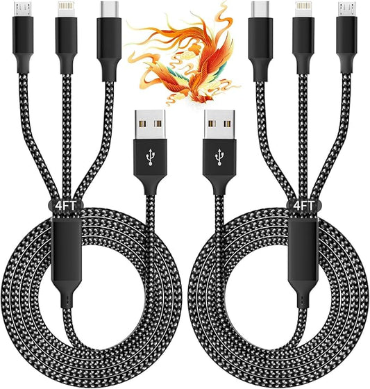 IDISON Multi Charging Cable(2Pack 4FT), 3 in 1 USB Charging Cable for Multiple Devices, Braided Universal Phone Charger Co...