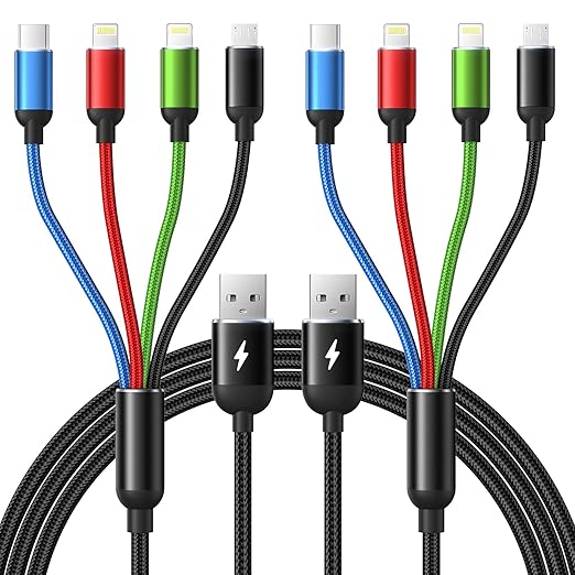 Multi Charging Cable, [2Pack 6Ft] 4 in 1 Fast Multi Charging Cord Nylon Braided Multiple Charger Cable USB Cable Adapter f...