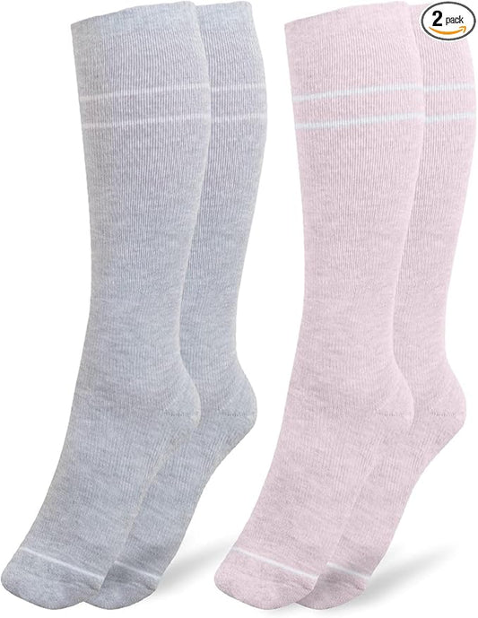 Premium Maternity Compression Socks (2-Pack) | Soft Pink & Grey Heather