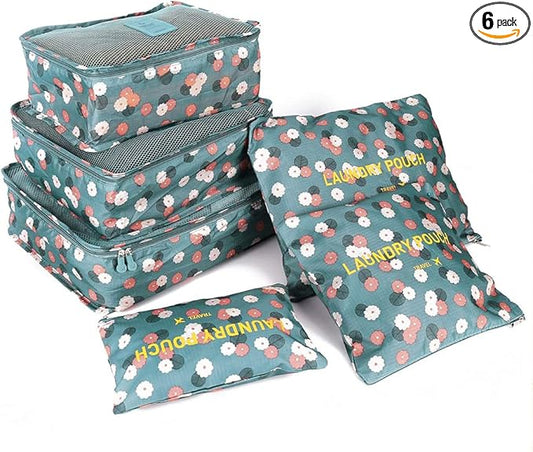 Fxkoolr Packing Cubes 6 PCS Travel Accessories Travel Luggage Packing Organizers Bags for Backpack Suitcases, Blue Flower