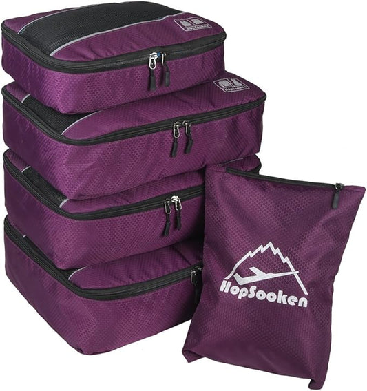 Hopsooken 5 Set Packing Cubes for Travel Large Suitcase Luggage Organizer Bags Travel Accessories Vacation 4 Cubes 1 Laund...