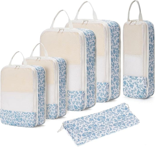 Narwey 6 Set Compression Packing Cubes for Travel Kids Women Carry on, Packing Organizers Bag for Backpack Luggage Suitcas...