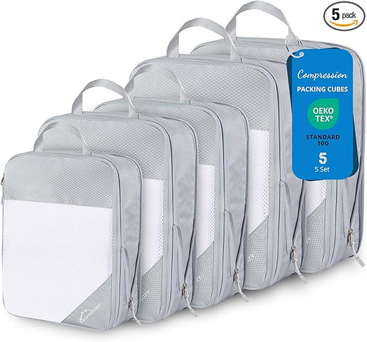 Compression Packing Cubes, 5 Set Packing Cubes for Travel Compression, Lightweight Compressible Package Organizer for Carr...