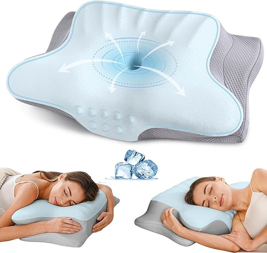 Cervical Neck Pillow for Pain Relief - Ergonomic Memory Foam Pillows for Sleeping, Cooling Side Sleeper Pillow for Neck Su...