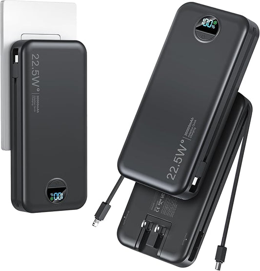 aonidi 20000mAh Ultra-Portable-Charger-Power-Bank PD20W with Built in Cables&AC Wall Plug,Fast Charging Cell Phone Charger...