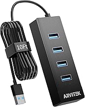 Arvitek 10Ft 4-Port USB 3.0 Hub for Desktop, USB Extender Hub 5Gbps, USB Multiport Adapter, USB Splitter w/Long Cable for ...
