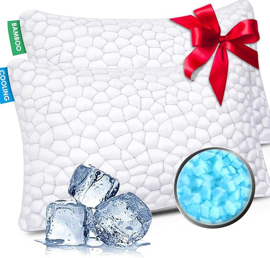 Cooling Bed Pillows Queen Size Set of 2, Shredded Memory Foam Pillows for Sleeping, Adjustable Firm Pillow for Side Back S...