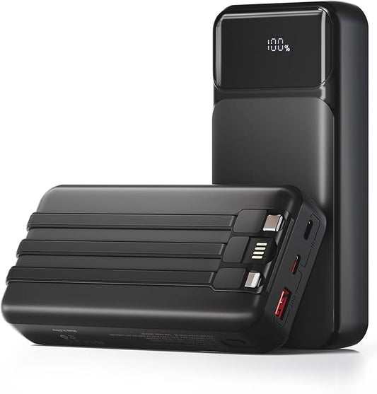 Power-Bank-Portable-Charger 49800mAh Portable Phone Charger Power Bank with 3 Built-in Cable(USB-C, iOS, USB-A), 22.5W Fas...
