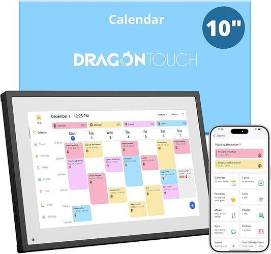 Dragon Touch 10.1 inch Digital Calendar Chore Chart – Interactive Touchscreen, Smart Family Planner, Hearth Display Desk D...