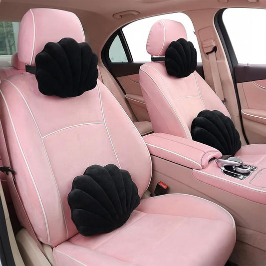 Geelin 4 Pcs Cute Seashell Car Headrest Pillow Kawaii Lumbar Support Pillow for Drive Travel Plush Shell Car Seat Support ...