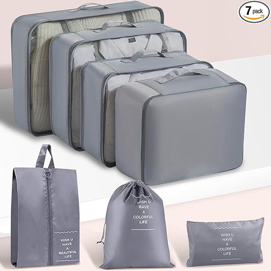 Packing Cubes 7 Set Travel Essentials for Carry on Luggage Organizers Bag Packing Cubes for Suitcases Travel Accessories()