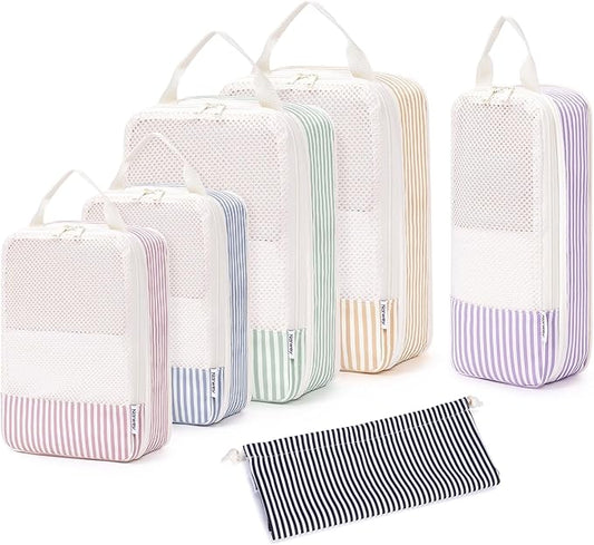 Narwey 6 Set Compression Packing Cubes for Travel Kids Women Carry on, Packing Organizers Bag for Backpack Luggage Suitcas...