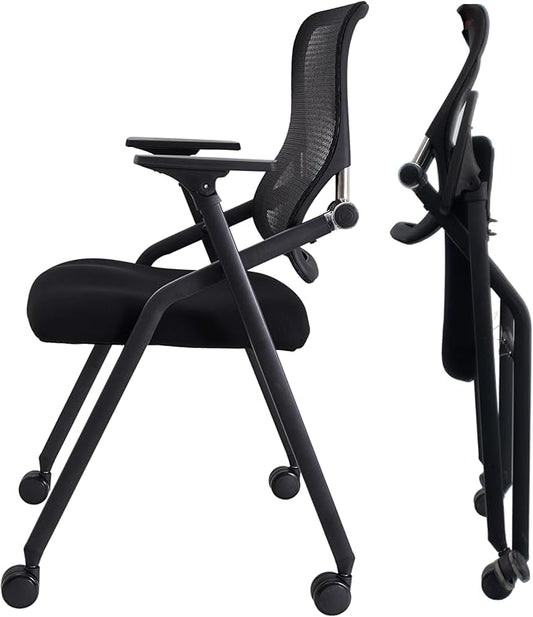 BROBRIYO PRO, Stackable & Foldable Conference Room Chairs with 2X Thick Cushion, Lumbar Support, Armrest - Mesh Bouncing B...