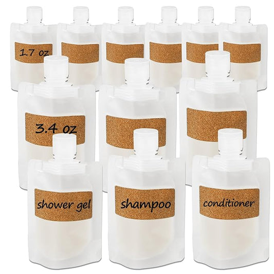 TailaiMei 12 Pieces Travel Pouches for Toiletries, TSA Approved Portable Travel Size, Refillable Stand Up Pouch for Shampo...