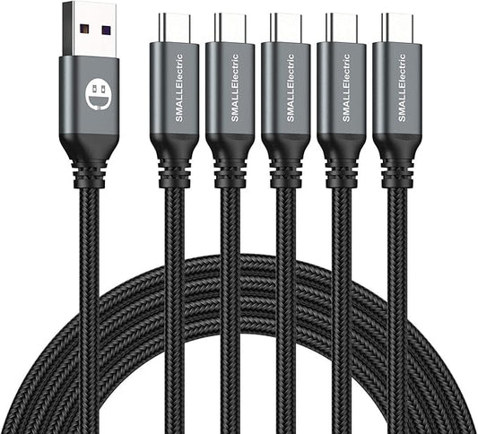 USB Type-C to A Cable 5pack 6ft Braided Fast Charging 3A Quick Charger Cord, 6 Foot Compatible iPhone 17/17 Pro/16e/16/15 ...