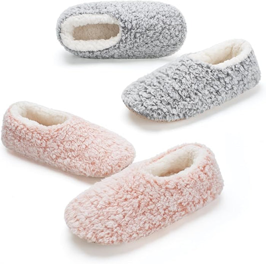 cosyone1997 2-Pair Thick Warm Fuzzy Slippers for Women Indoor Fluffy Sherpa Lined, Winter House Shoe Socks Non-Slip Soft S...