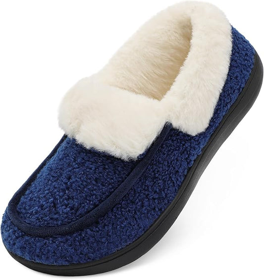 BARERUN Womens Slippers Fuzzy Collar Slipper Boots for Women Wide Toe House Shoes Moccasin Camping Travel Slippers with Ha...