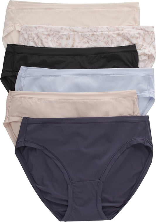 Hanes Women's Microfiber Stretch Underwear Pack, Comfort Flex Fit Brief Bikini or Thong Panties, 6-Pack